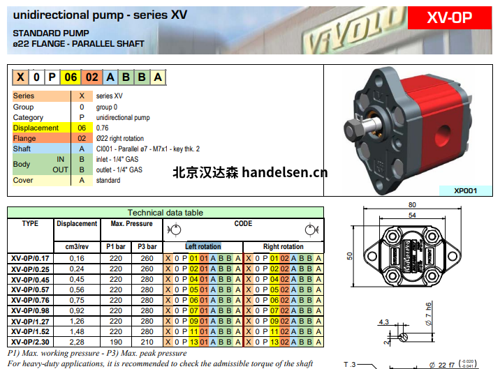 Vivoil 單向液壓泵 X0P0401ABBA Vivoil ø22單向液壓泵標(biāo)準(zhǔn)法蘭–組0選型